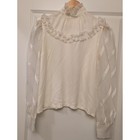 Lot Of 2 Vintage Victorian Blouses Lace Trim Ruffle Collar Long Sleeve Shirts