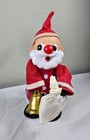 Vintage Christmas Tin Litho   Plastic Mechanical Wind Up Toy Santa Made In Japan