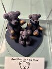 World Of Miniature Bears Mohair Blue Plaid Set Of 3 Plastic Case   Certificate