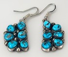 Native American Half Cluster Turquoise Earrings Sterling Silver Navajo Signed Dn