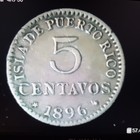 1896 Puerto Rico 5 Centavos De Peso Silver Coin Alfonso Xiii Island      