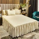 3 Layers Bed Skirt Ruffled Bed Skirt Non-slip Mattress Cover Bedsheet Bedspread