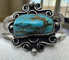 Navajo Chunky Turquoise Silver Cuff Bracelet Mid Century Scrollwork 20 95g