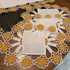 Vintage Lot Of 5 Handmade Doilies And Table Runner Gold Crochet Trim Cottagecore