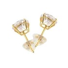 14k Solid Yellow Gold And Round Cubic Zirconia Cz Solitaire Basket Stud Earrings