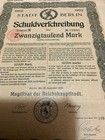 German Government City Of Berlin Bond 20000 Mark 1922   Coupon Sheet