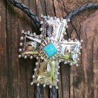 Cross Christian Religious Faith Silver Rodeo Western Cowboy Bolo Tie Bolotie