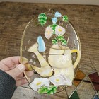 Two Stained Glass Floral Sun Catcher Garden Owl Hanging Vintage Metal Window