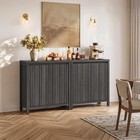 Fluted Credenza Console Cabinet Sideboard Buffet Adjustable Shelves Black Oak