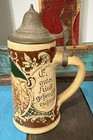 Small Vintage German Pewter Lidded Beer Stein Child Size 5 5  Tall Stoneware