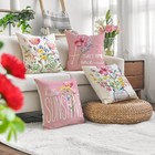 Spring Outdoor Throw Pillow Covers 18x18 Set Of 4 Garden Flowers Farmhouse 