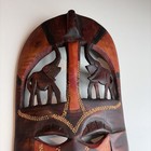 Vintage African Muhuhu Wood Mask Wall Art Kenya Hand Carved Elephants Tribal