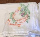 5 Hand Embroidered Days Of The Week Frut-iwhite Kitchen Tea Towels Lot