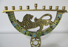 Oppenheim 12 Tribe Verdigris Hanukkah Lion Menorah  Israel  Brass Gold Tone