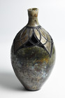 Incised And Pierced Raku Pottery Iridescent Bottle Form Vase Artist Signed