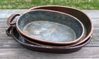 Antique Lot Of 3 European Copper Baking Pans Early Primitive