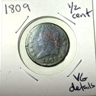 Low Mint 1809 Classic Head 1 2 Cent Vg Details  cleaned  13 64