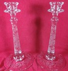 Vintage 1920 s Fostoria Candle Sticks  9 t 5  Base  Etched Floral Design