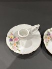 Vintage Pair 2 Lefton China Crown Finger Hole Candle Holder Handpainted Flowers