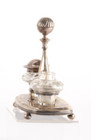 Antique Silver Inkstand With 2 Crystal Inkwells And Center Holder
