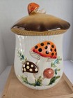 Vintage 1988 Sears Roebuck Mushroom Canister Large 10 h X 7 w  flaws Read Desc 