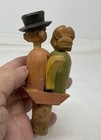 Hand Carved Mechanical Wooden Kissing Couple Wine Bottle Stopper Vintage