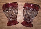 Cranberry   Clear Glass Shot Glasses - Lot Of 2 - Vintage Estate Find   Wow Lqqk
