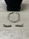Vtg Old Pawn Taxco  925 Silver And Abalone Necklace Bracelet Set Western