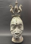 Benin Bronze Bust     Royal Court Head -h23 W8x8 Inch -20 Century