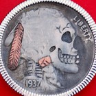 Us 1937 Indian Head Carved Hobo Nickel Skull Zombie 925 Sterling Silver Necklace