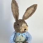 Easter Bunny Rabbit  Sisal Straw Blue Checked Jacket Bow Tie Holding Basket 18   