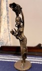 Amazing African Tribal 9  Bronze Female Carrying Sticks W baby Sculpture