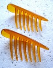 Matched Pair Art Deco Hair Combs Amber Celluloid  No Us Import Fees