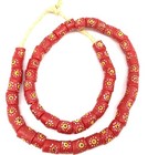 Ghana Handmade Coral Red Multi Eye Recycled Glass African Trade Beads  01824 