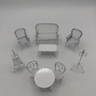 Vintage Garden Table   Chair Metal Dollhouse Miniature Patio Furniture Set Of 9