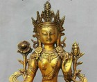 Old Tibet Buddhism Bronze Gilt Green Tara Bodhisattva Buddha Statues