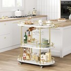 Gold Bar Cart With 3 Tier Storage Shelves  serving Cart On Wheels   Glass Holder