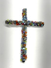 Colorful Handmade Beaded Metal Religious Cross Wall Hanging 11   x7 25   