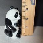 Panda Figurine Glossy  Ceramic Seated Black White Panda Collectible 3 25    Tall