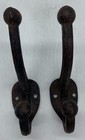 Pair Antique Cast Iron Double Coat Hat Robe Hooks Rustic Farmhouse 4   
