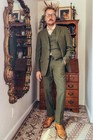 Vintage 1960s 70s Green Windowpane Wool 3 Piece Suit - Blazer Vest Pants