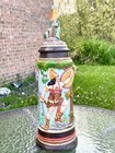 Rare Vintage 19  Tall German Lidded Stein W  Warrior Fighting Dragon Motif