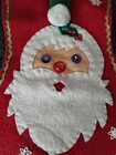 Vintage Felt Homemade Christmas Stocking Santa Holly Sequins Gold Trim Retro 