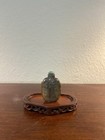 Antique Chinese Dark Green Hand Carved Jade Snuff Bottle With Green Jadeite Top