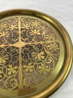 Vintage Antique Etched Heavy Brass Round Serving Tray 10  Diameter