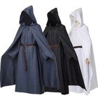 Mens Wizard Costume Sorcerer Robe Halloween Medieval Renaissance Hooded Cloak