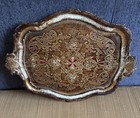 Vintage Large Florentine Italy Gilt Gold Leaf Red Wood Oval Tray 18   x13 5   