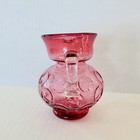 Kanawha Cranberry Red Pitcher Hand Blown Glass Dimples Coins Dots 4 1 2  Vintage