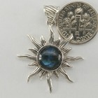Round Labradorite Sun   Star Pendant - 925 Sterling Silver Natural Gemstone  51e