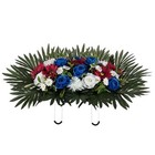 Headstone Flower Arrangements - Artificial Saddle Red White   Royal Blue